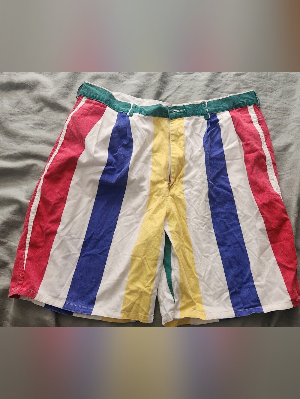 Arcadia Multistripe Cotton Shorts in Red, Blue, Yellow, White, Green